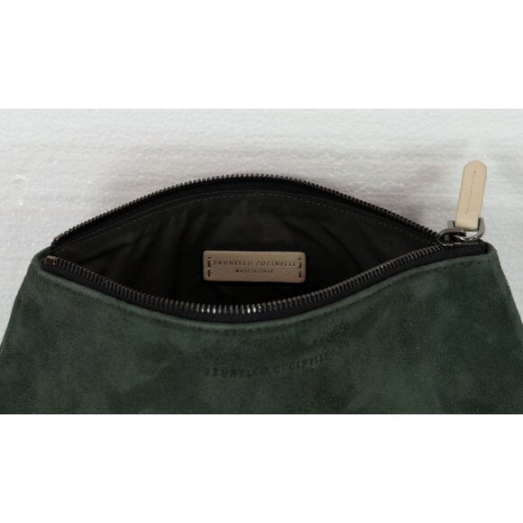 BRUNELLO CUCINELLI DARK GREEN SUEDE COSMETIC BAG - Picture 5 of 5